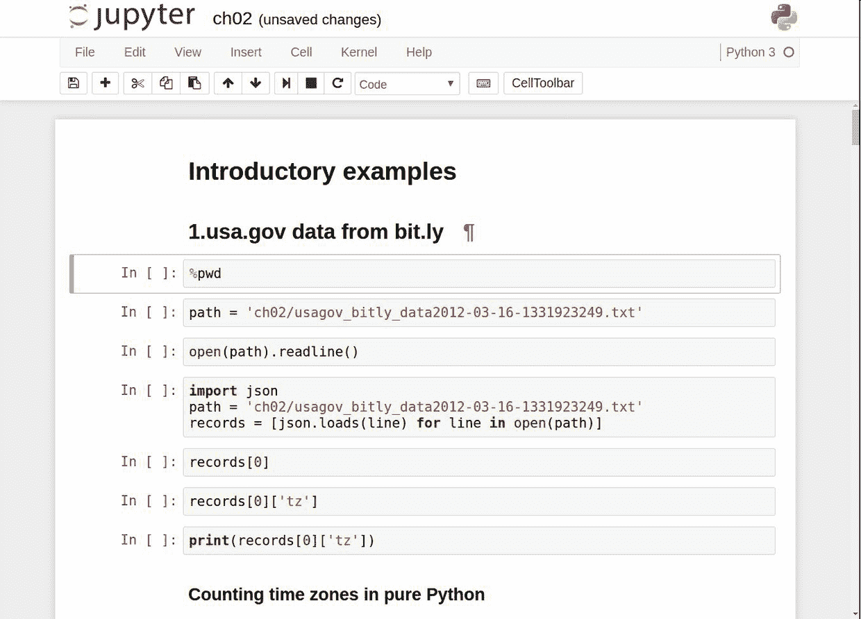 图2-3 Jupyter查看一个存在的notebook的页面